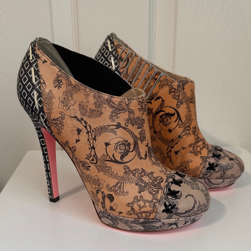 Rare! Versace Baroque Tattoo Print Platform Booties